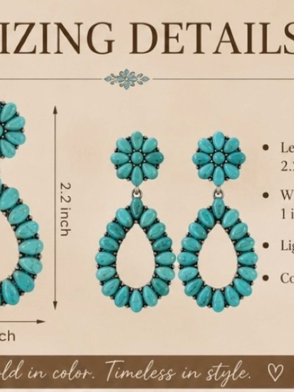 Turquoise Teardrop Dangle Earrings - Women Jewelry - Picture 3 of 3